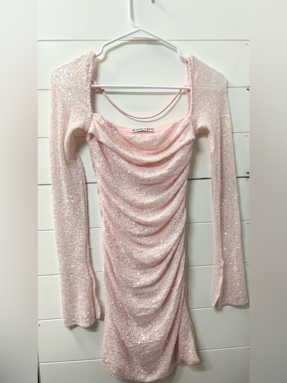 Lucy in the Sky blush pink long sleeve sequin mini dress
